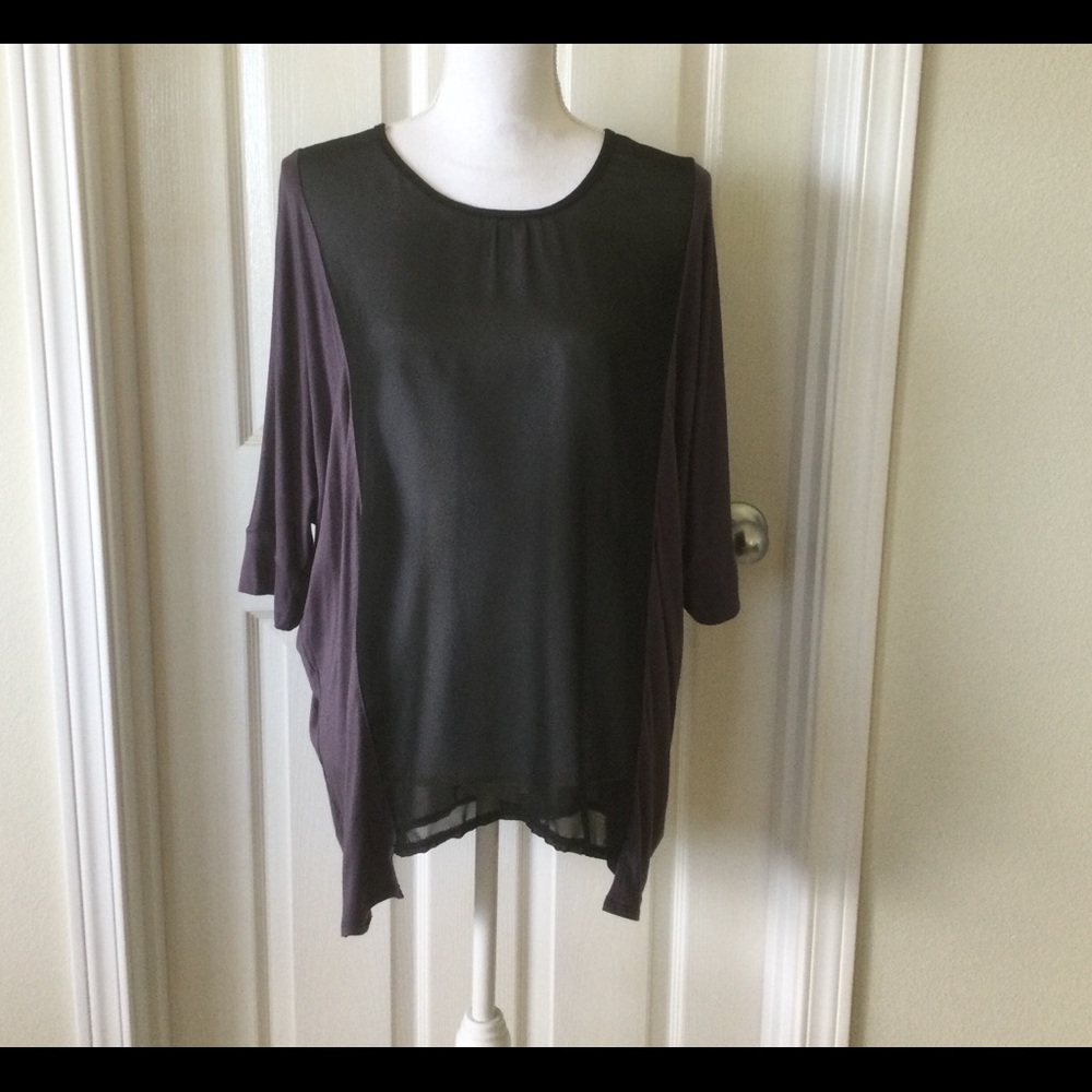 allison izu top purple with black sheer panels size large nwt